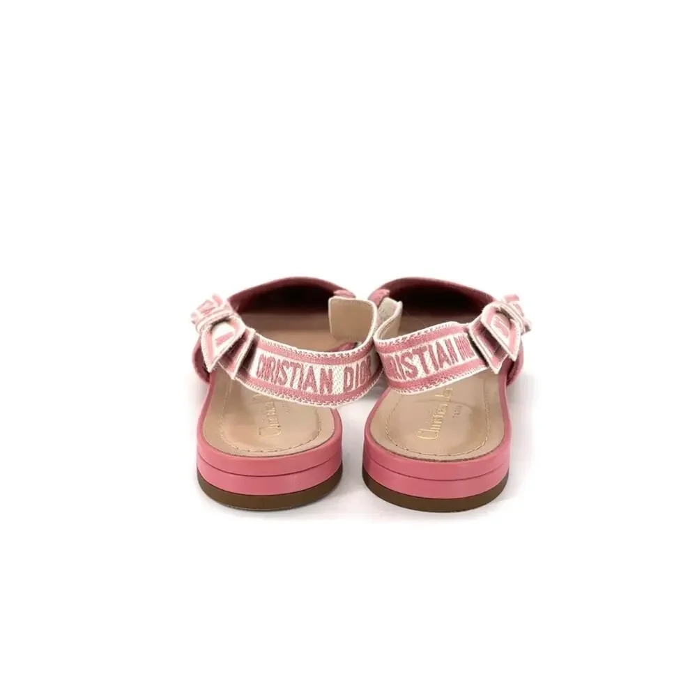 Dior & Moi Cannage Mesh Pink Bow Logo Slingback Flats Sandals 40.5 - Picture 7 of 10